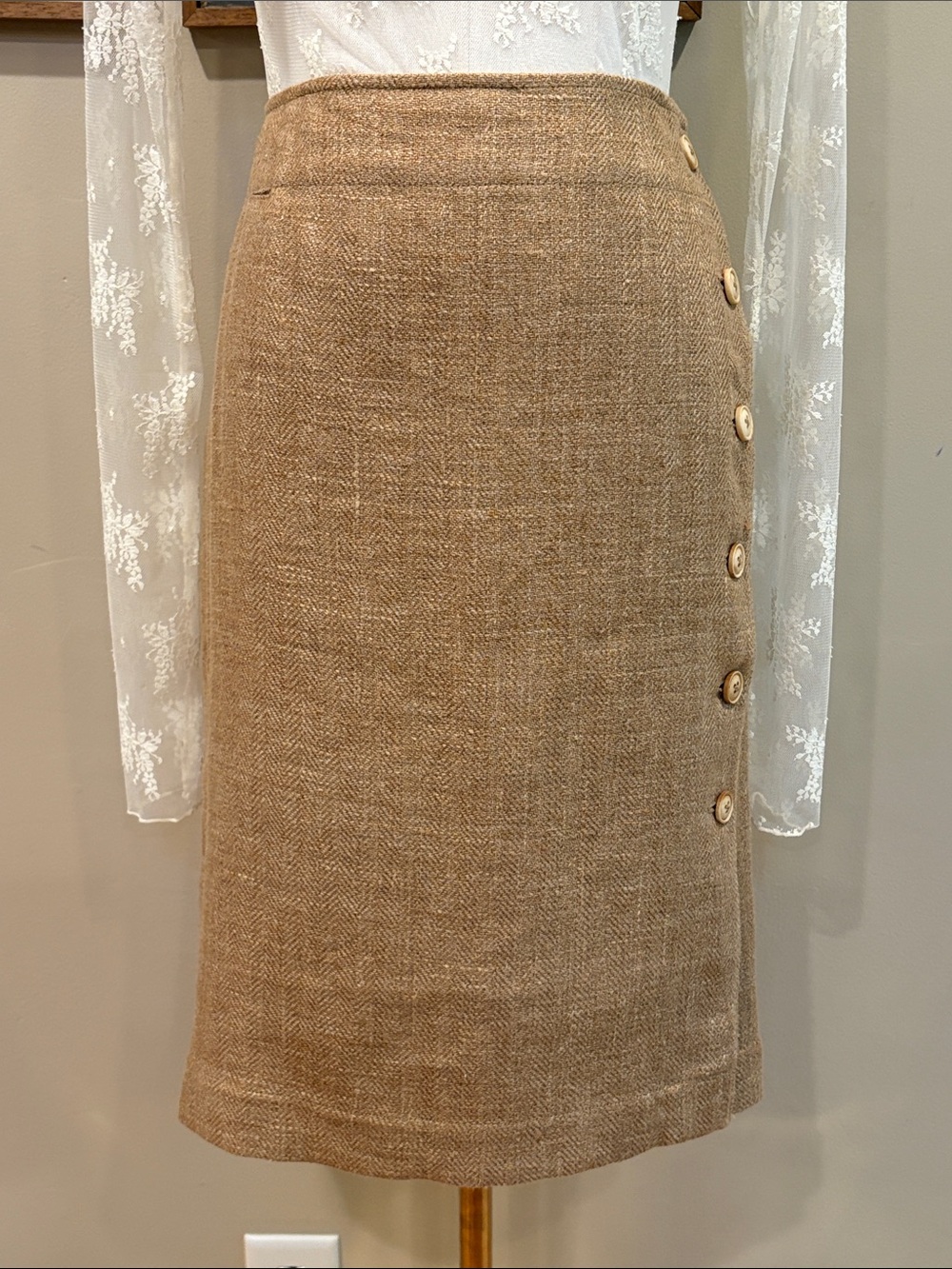 Vintage Ralph Lauren Blue Label Y2K Linen Skirt Button Detail size 6 NWT - Picture 2 of 14